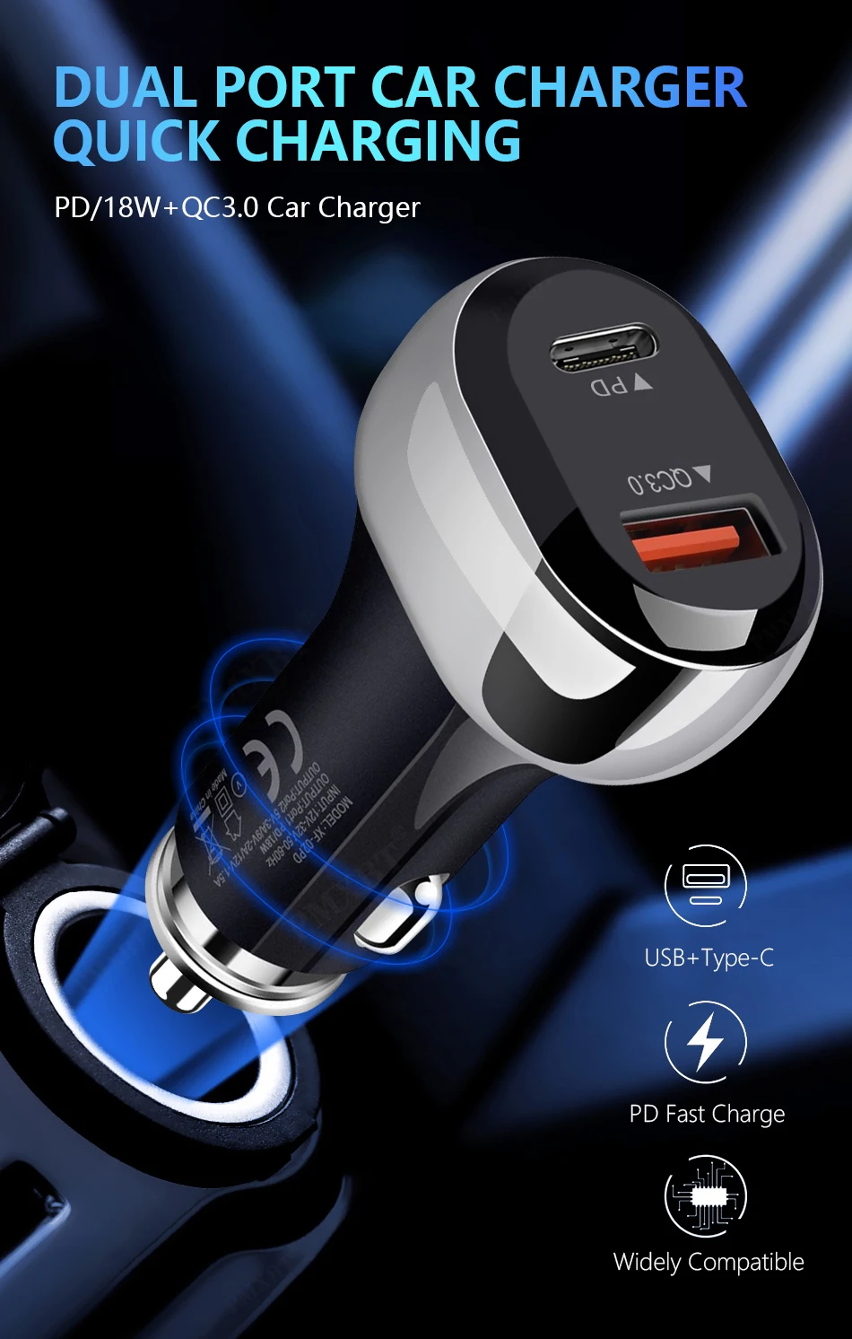 2021 New PD QC 3.0 Car Charger Fast Charging For iPhone 12 Pro XS Xiaomi 7 8 Samsung S10 Mobile Phones Dual USB Charger in Car