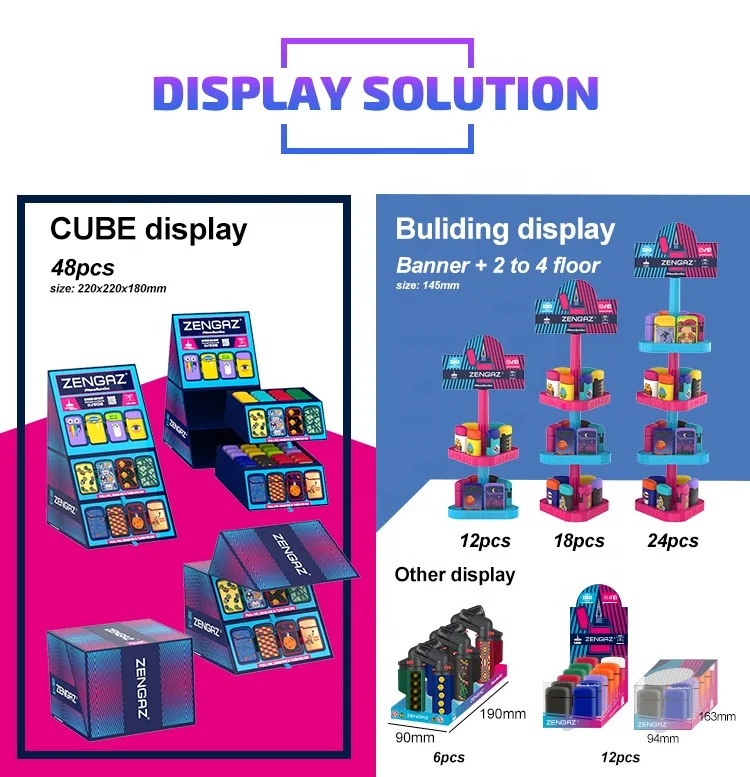 ZENGAZ CUBE Display 48pcs Wholesale Butane Windproof Jet Flame Cigar Cigarette Cool Lighters