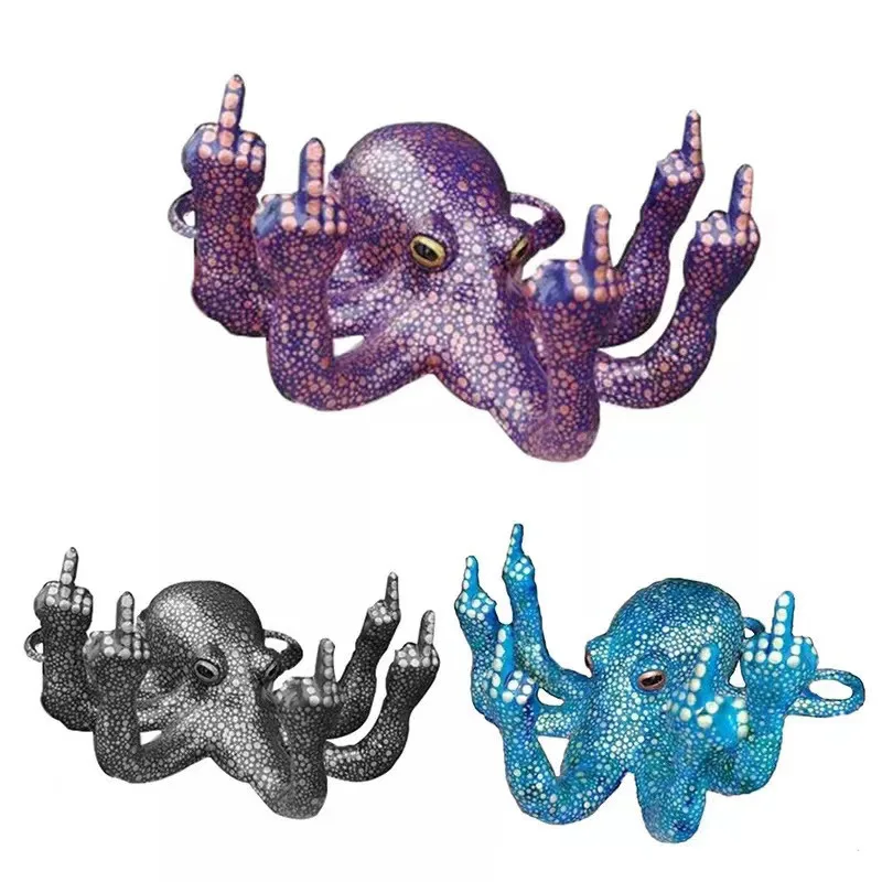 2023 Wholesale Creative Anger Octopus Statue Gesture Night Glowing Octopus Sculpture Decoration Resin Craft for tabletop