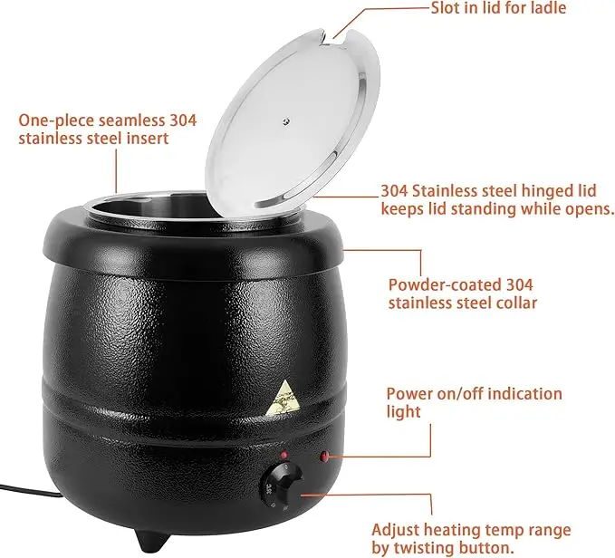 10L/13L black electric pot soup porridge kettle warmer counter top pot heater kitchen food warmer