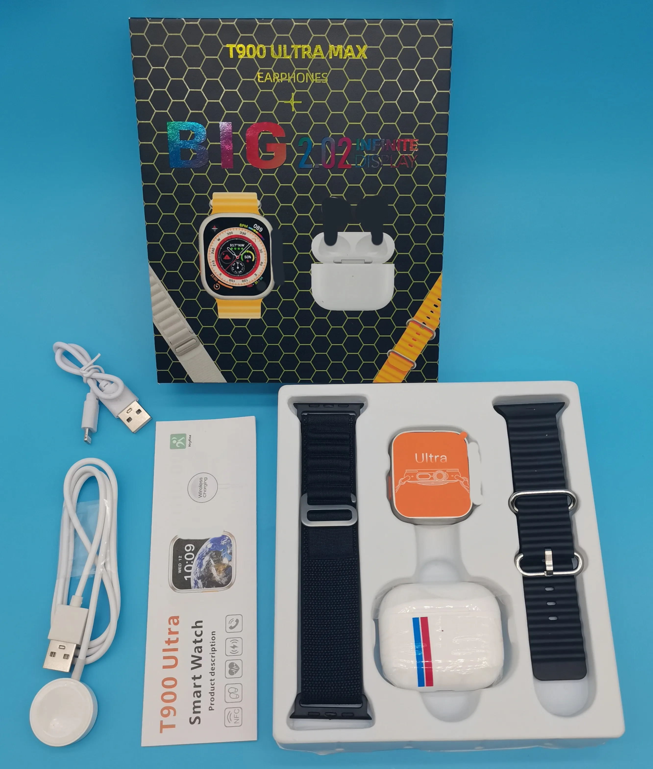 T900 Ultra Max fashion smart watch with earphonE 2in1 Touch screen Fitness tracker Sport Heart rate appl smart watch