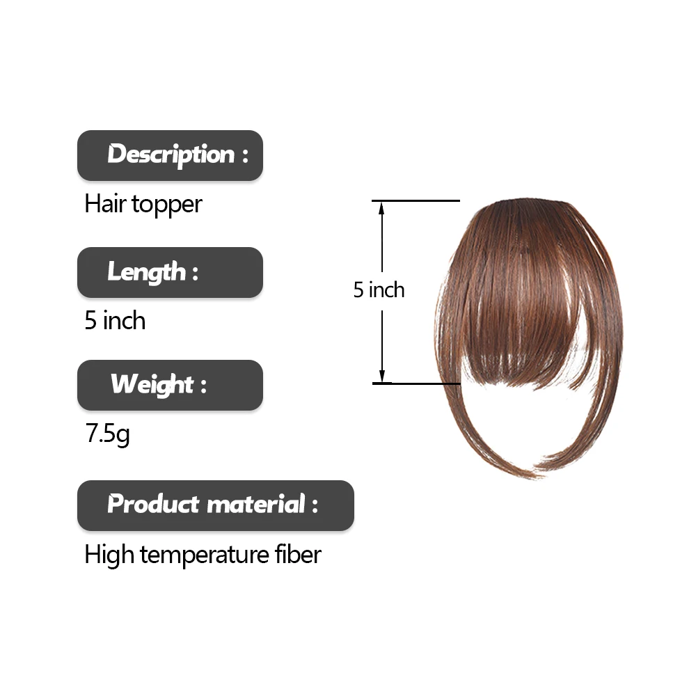 Shinein Natural Brown Blunt Cut Clip in Extension Bangs Wispy Curved 3D Air Hair Bangs Fringe with Temples Hairpieces