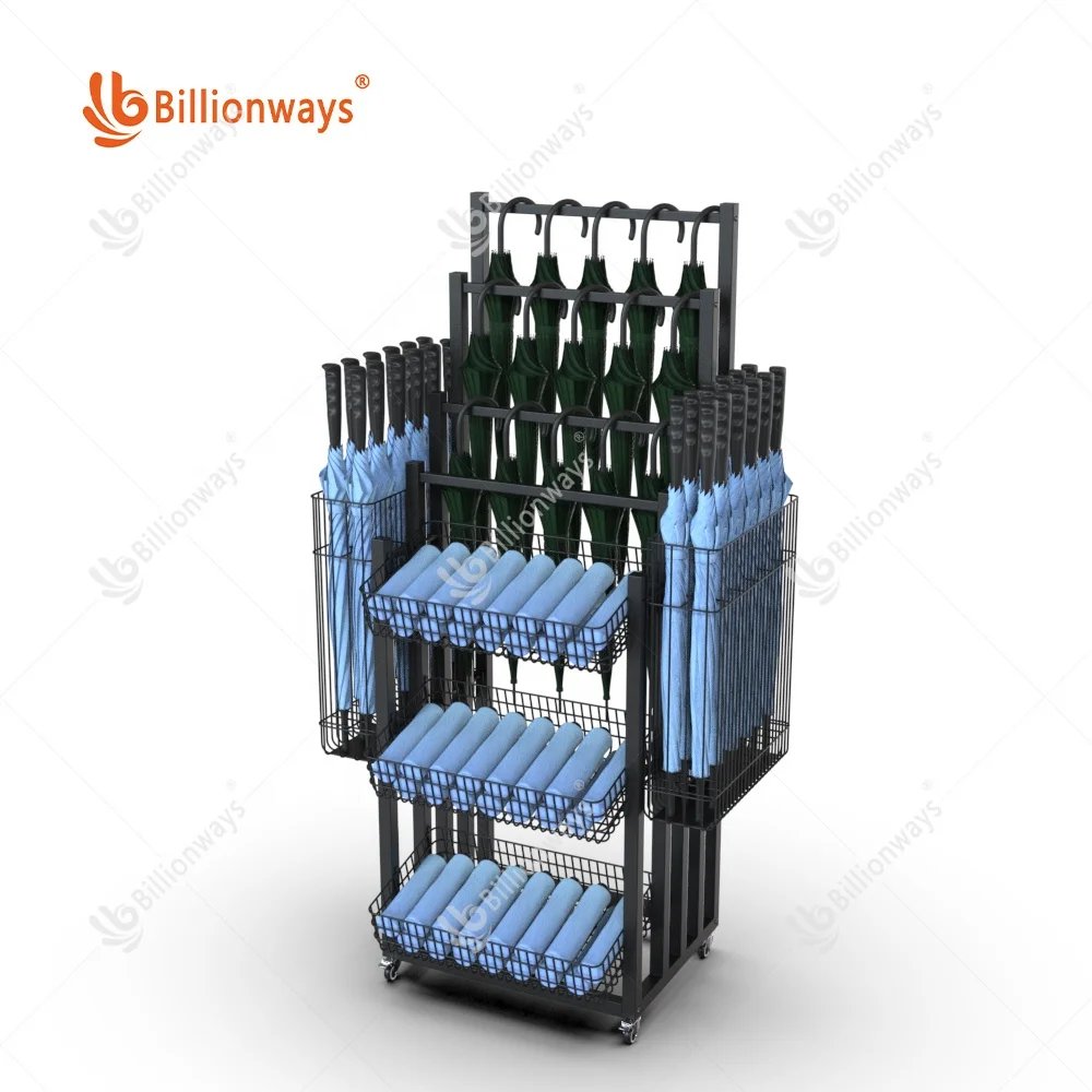 Customized 5 Layers Movable Umbrella Metal Display Rack/umbrella rack display for stores/display racks for boutique