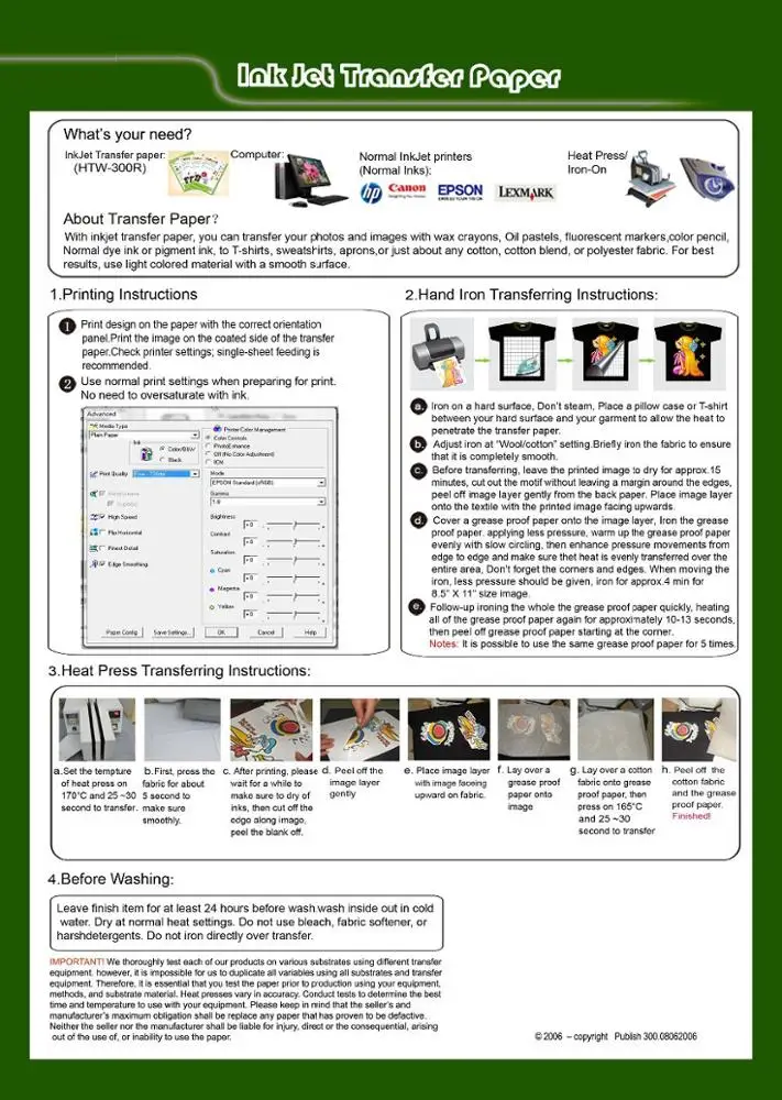 (A4*50pcs) Dark Iron on Inkjet Heat Transfer Paper For Cotton Tshirts Thermal Transfer Papel For Dark and Light Fabrics