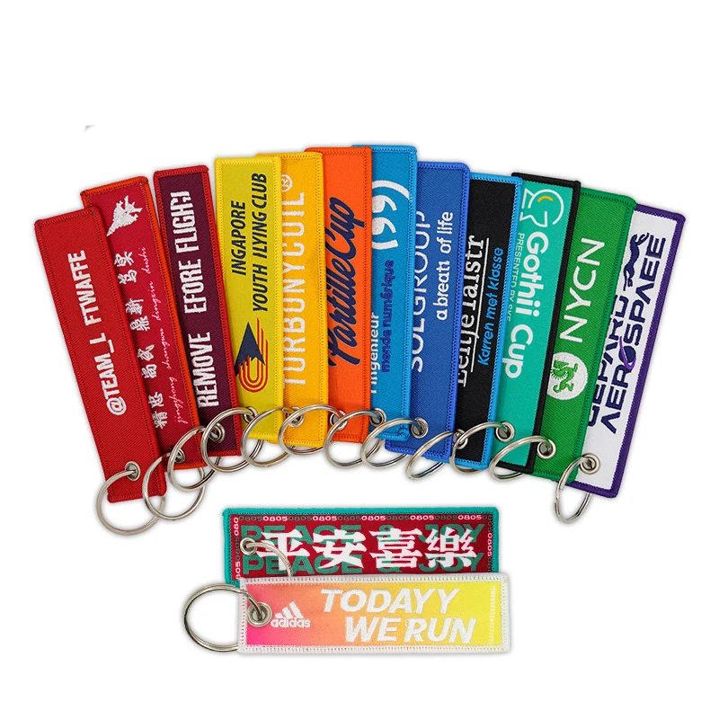 Amerpromo fabric keytag Personalized Airplane Aviation Tags Key Chain Fabric Custom Woven Keychain
