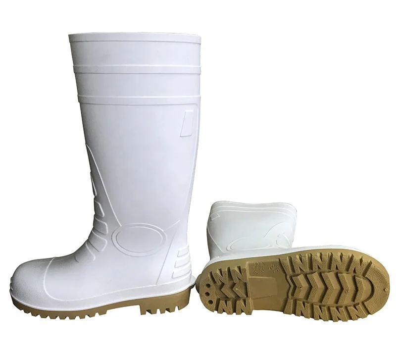 White food industry waterproof chemical resistant puncture proof plastic men pvc safety gum boots with steel toecap