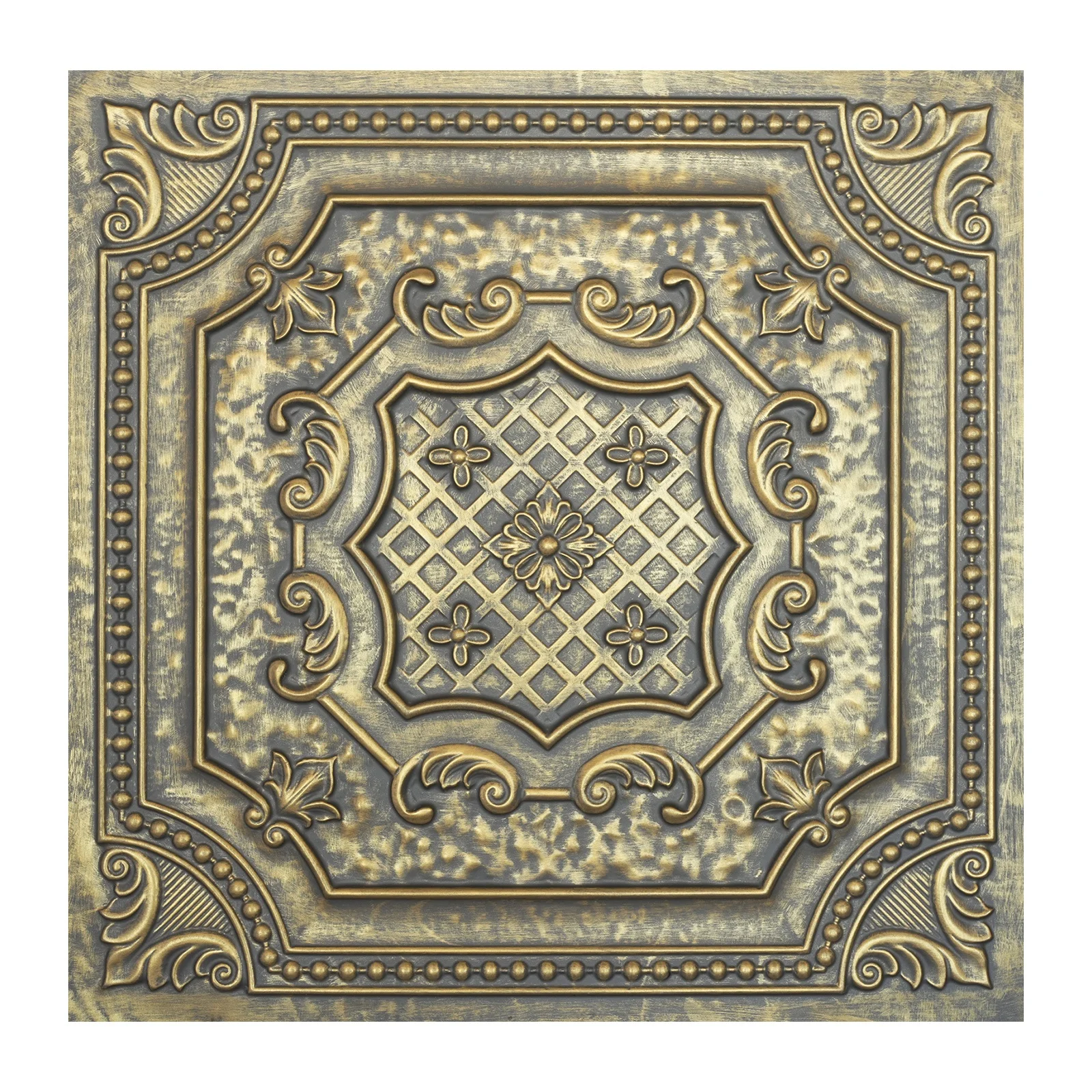 Faux tin painting Art style 3D ceiling tiles store shopping pub cafe club decor wall panels for Barber house PL04 ancient gold