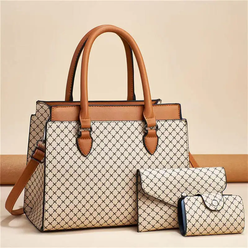 Customized Logo with Minimum Quantity PU Leather Handbag and Small Purse 3 in 1 Women Handbag Sets Handbags Wholesale