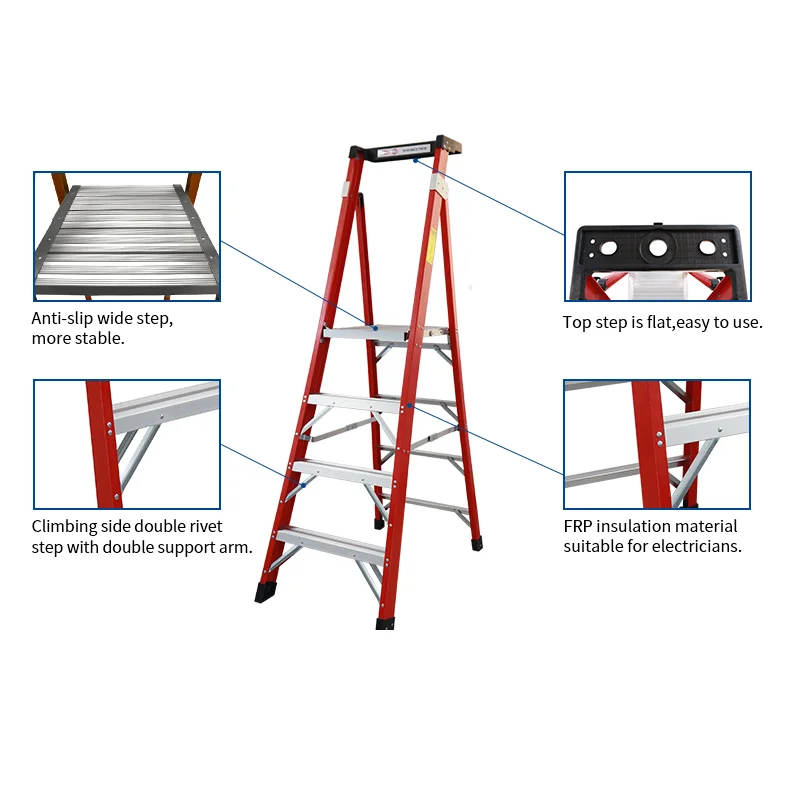 Single and Double Side FRP Fibreglass Ladder Library Ladder scala Tripod Ladders For Sale Factory Supply