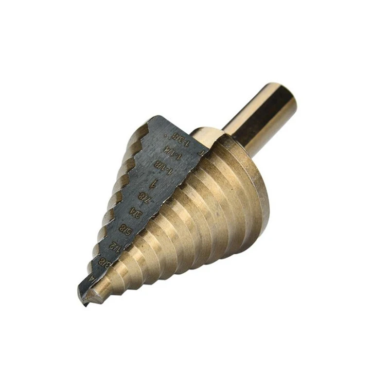 
M35 6Pcs Case Aluminum High Speed Coated Titanium Hss Spiral Step Conical Drill Bit Set 