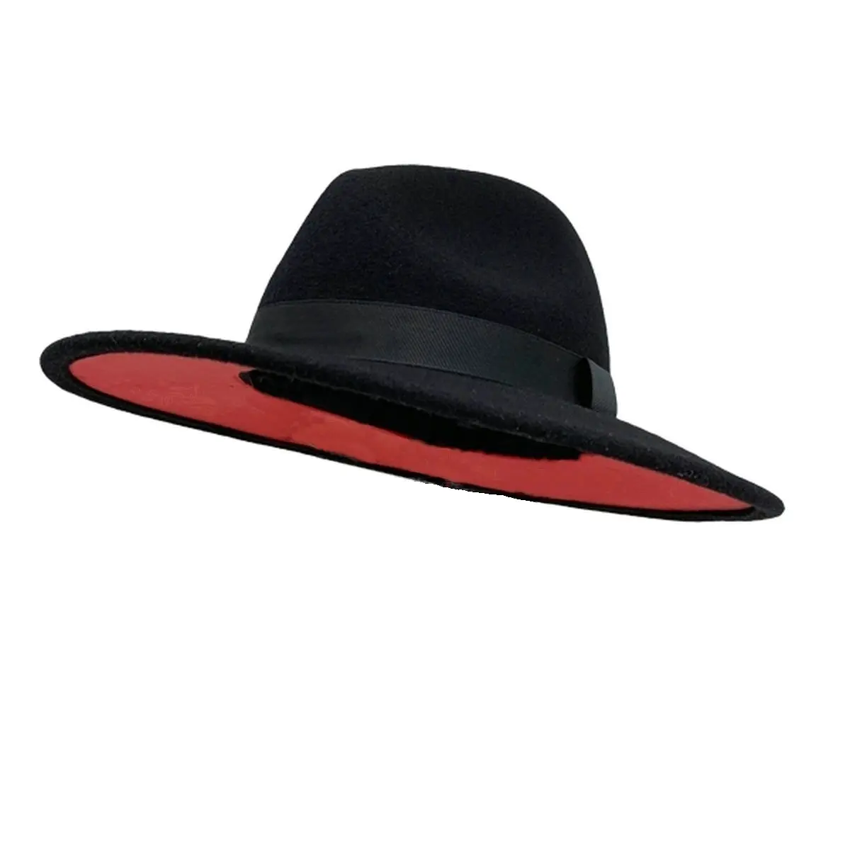 
Personalized Wide Brim Black Unisex Fashion 100% Wool Felt Fedora Hat 