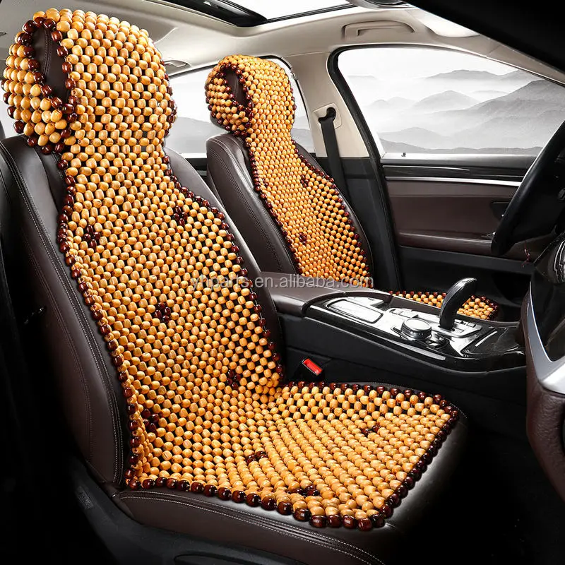 Wood Beaded Car Seat Cover Leather Comfort Massaging Cool Seat Cushion Pad Relieve Stress for SUV Sedan Truck Van