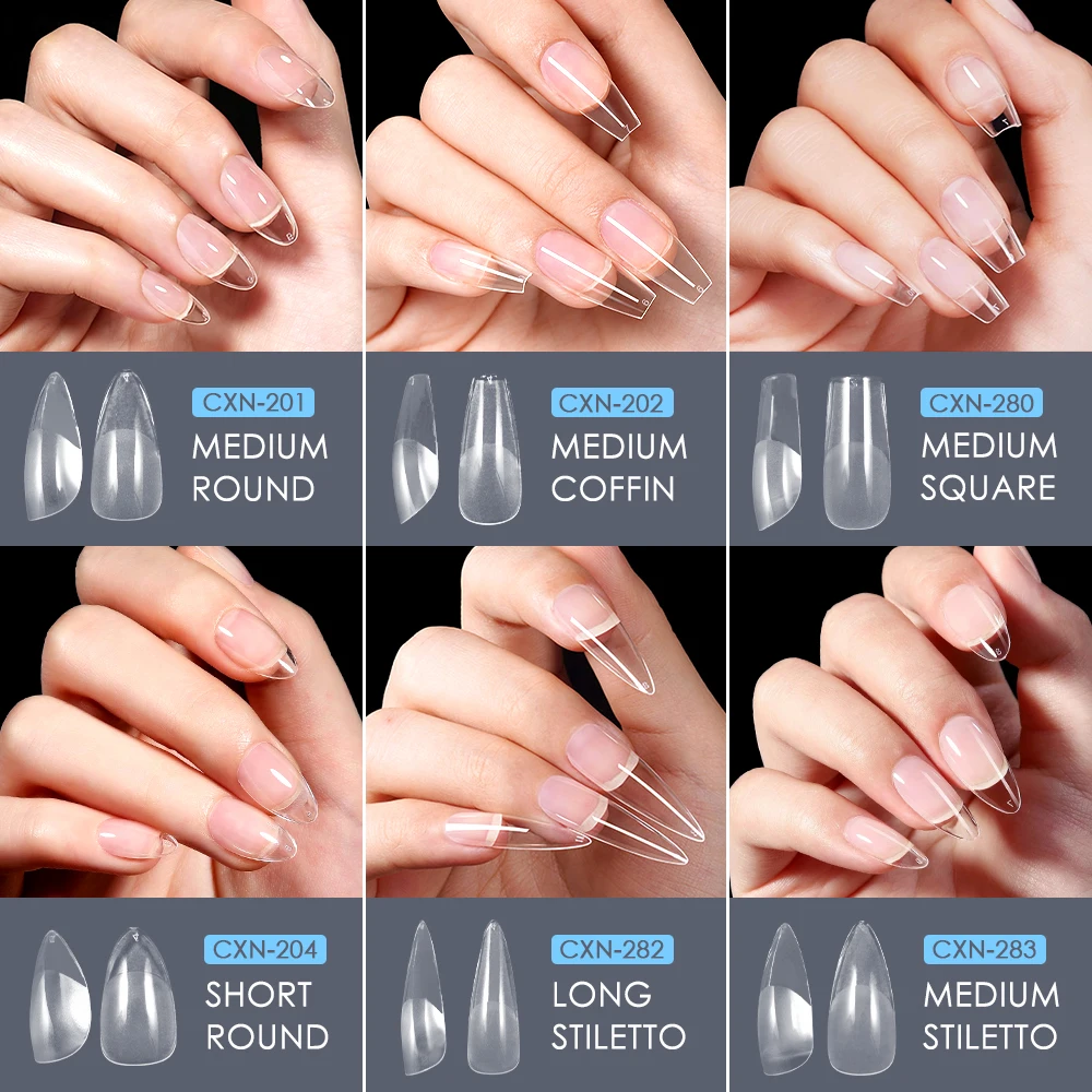 CaiXuan 504pcs C Curve Nail Tips Xxxl Soft Gel Tips Clear Square Nail Tips
