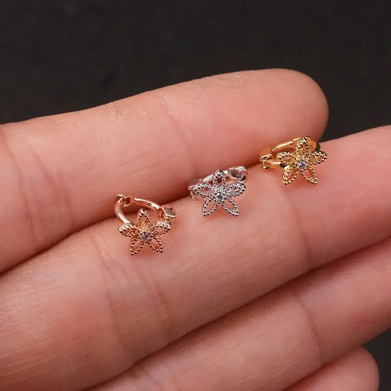 white,rose gold  Hoop Cartilage Huggie Earring Tiny Cz Round Cross Heart Flower Bow Tragus Hoop Helix Rook Ear Piercing Jewelry