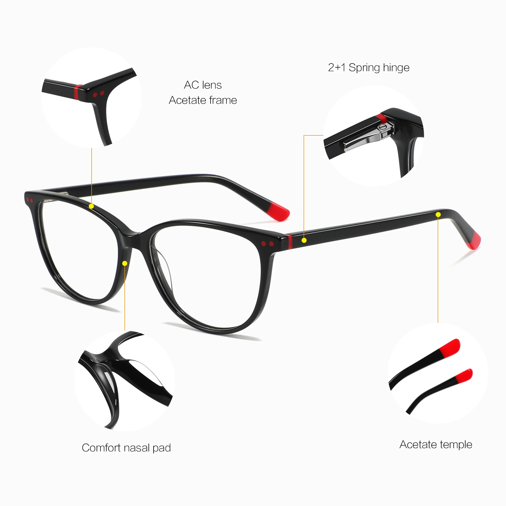 CONCHEN famous brand eyeglasses frames good custom logo frames AC blue blocking lenses online in china