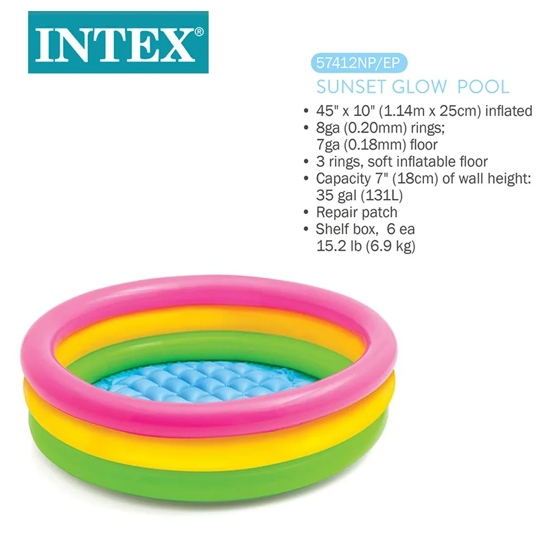 Wholesale INTEX57412 Inflatable Fluorescent Rainbow 3-Ring Baby Pool with Bubble Bottom for Kids Swimming