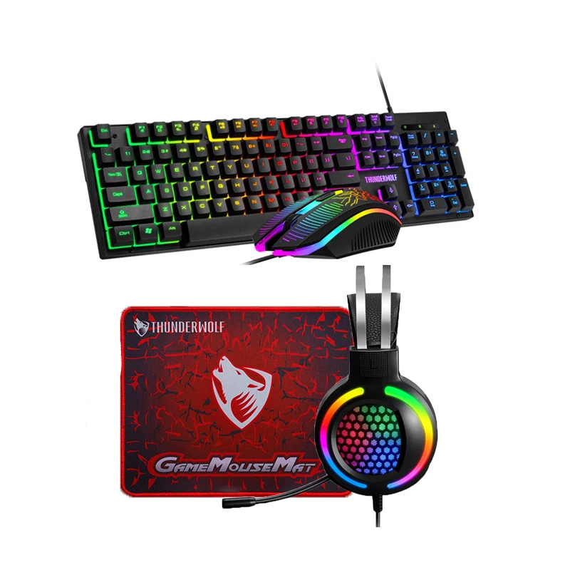 New luminous RGB gaming suit keyboard mouse headset mouse pad 4in1 gaming combination