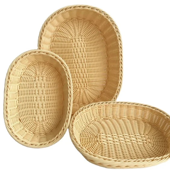 Fruit basket, rattan-like woven home living room characteristic fruit plate dried fruit basket, oval rattan bread basket