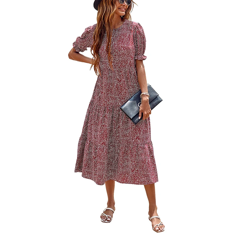 fall 2021 women clothes elegant floral casual puff sleeve high waist midi party dress woman long prom ladies fashion dresses