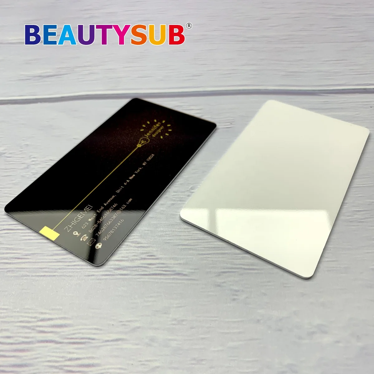 Double-sided LS-CN001D HD sublimation Aluminum Name card sublimatable metal name card gloss white blanks heat transfer printing