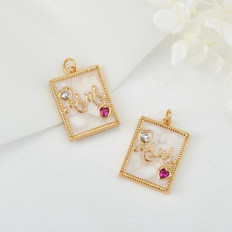 Fashion Lady Custom Jewelry Brass Pendants 14K Gold Plated Enamel Heart shape Evil Eye Red Lips Charms