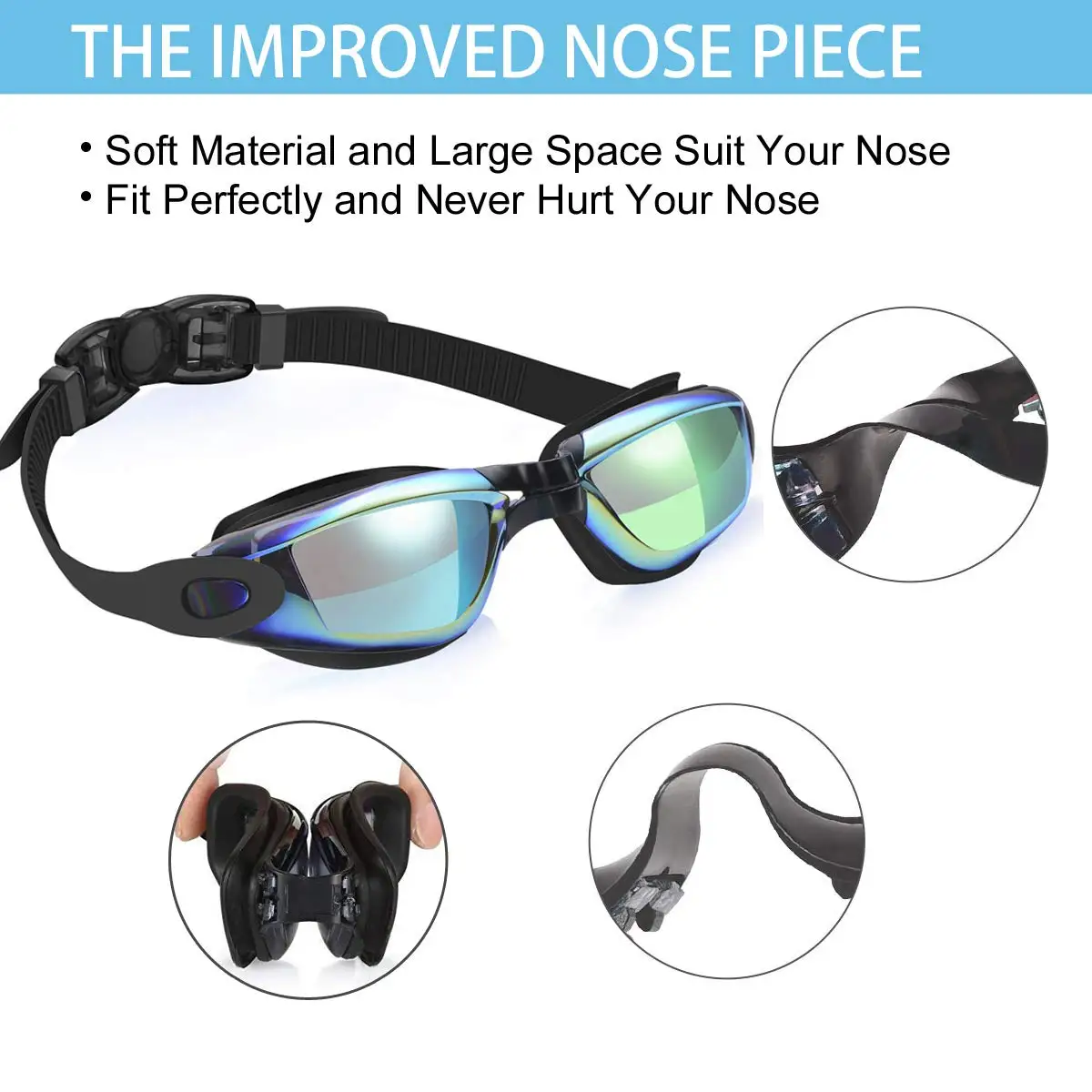 Swimming Glasses Anti-fog UV-protection Mirrored Coating Racing Training Silicone Gasket &Strap PC Lens Big Swimming Goggles
