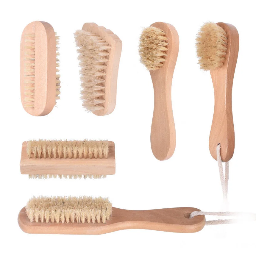 Wholesale Natural Schima Wooden Double Side Cleaning Brush Washing Hand Boar Brislte Nail Brush