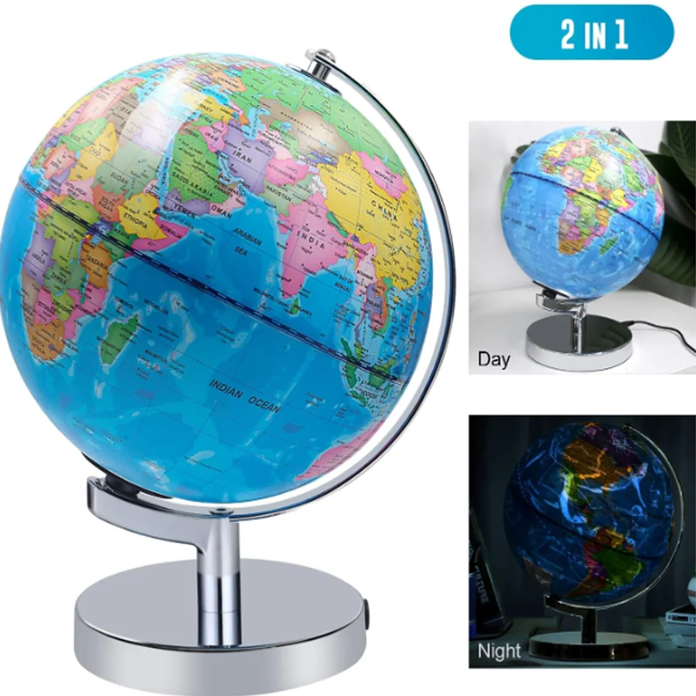 Classic Desktop Rotating Globes world map globe on woorden stand bar solar rotating powered by light world globe