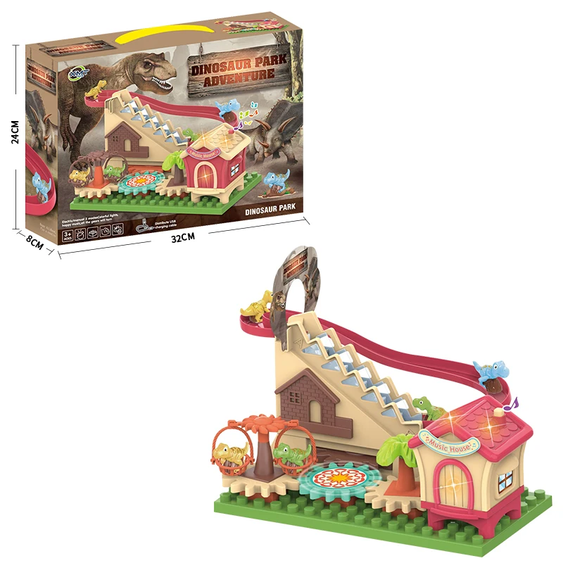 Electric Gear Building Block Music Light Gear Hand-crank Gears Assembling Dinosaur Ladder Paradise Eco-friendly Material