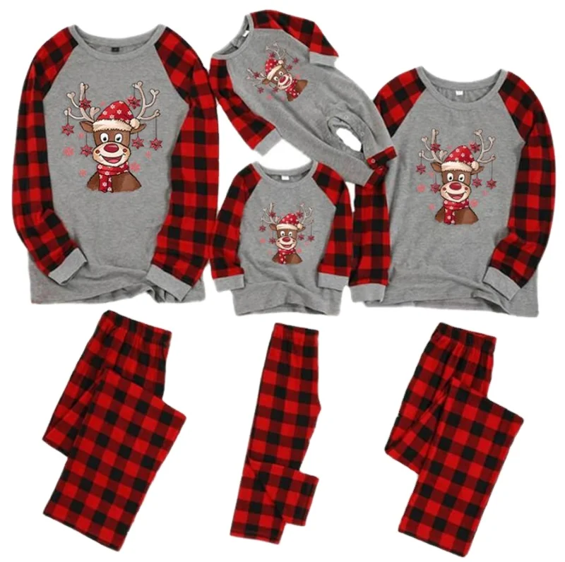 New Arrivals Polyester Cotton Sleepwear Parent-child Suit Children Mom Dad Family Christmas Pajamas with Custom