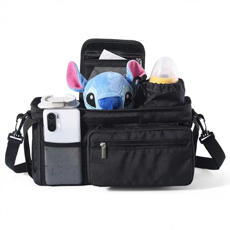 New Product Universal Stroller Organizer Diaper Bags, Cartoon Detachable Baby Stroller Organizer With Cup Holders Phone Bag