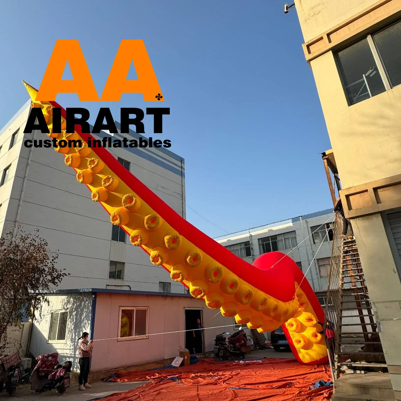 Giant orange colour inflatable tentacles octopus legs for building decoration