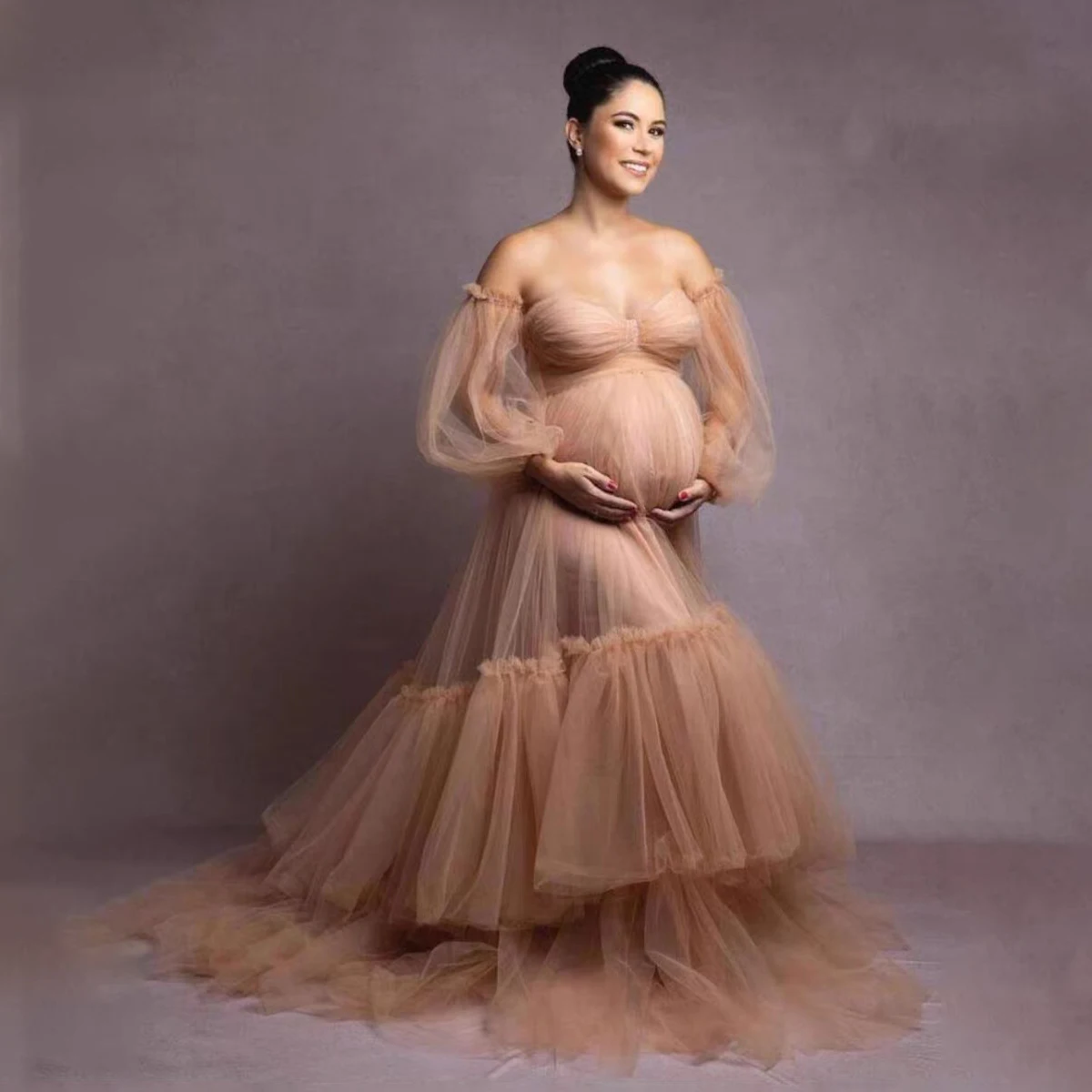 2024 new arrival photoshoot Ruffles Tulle dress maternity women clothes sexy pregnancy dresses pregnant for photography Mother D