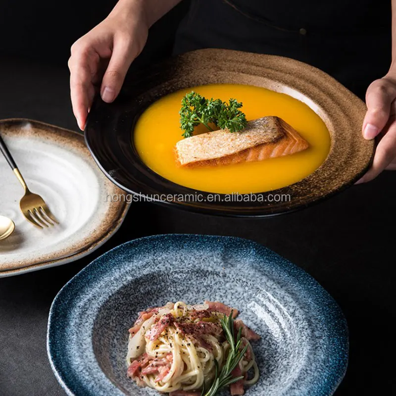 10inch Japanese Creative Ceramic Salad Plate Pasta Wide Side Dish Western Style Soup Plate 