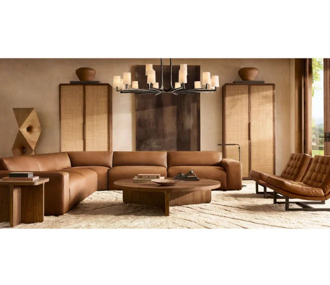 Living Furniture Home Room Wood Frame L-Sectional Leather Sofa