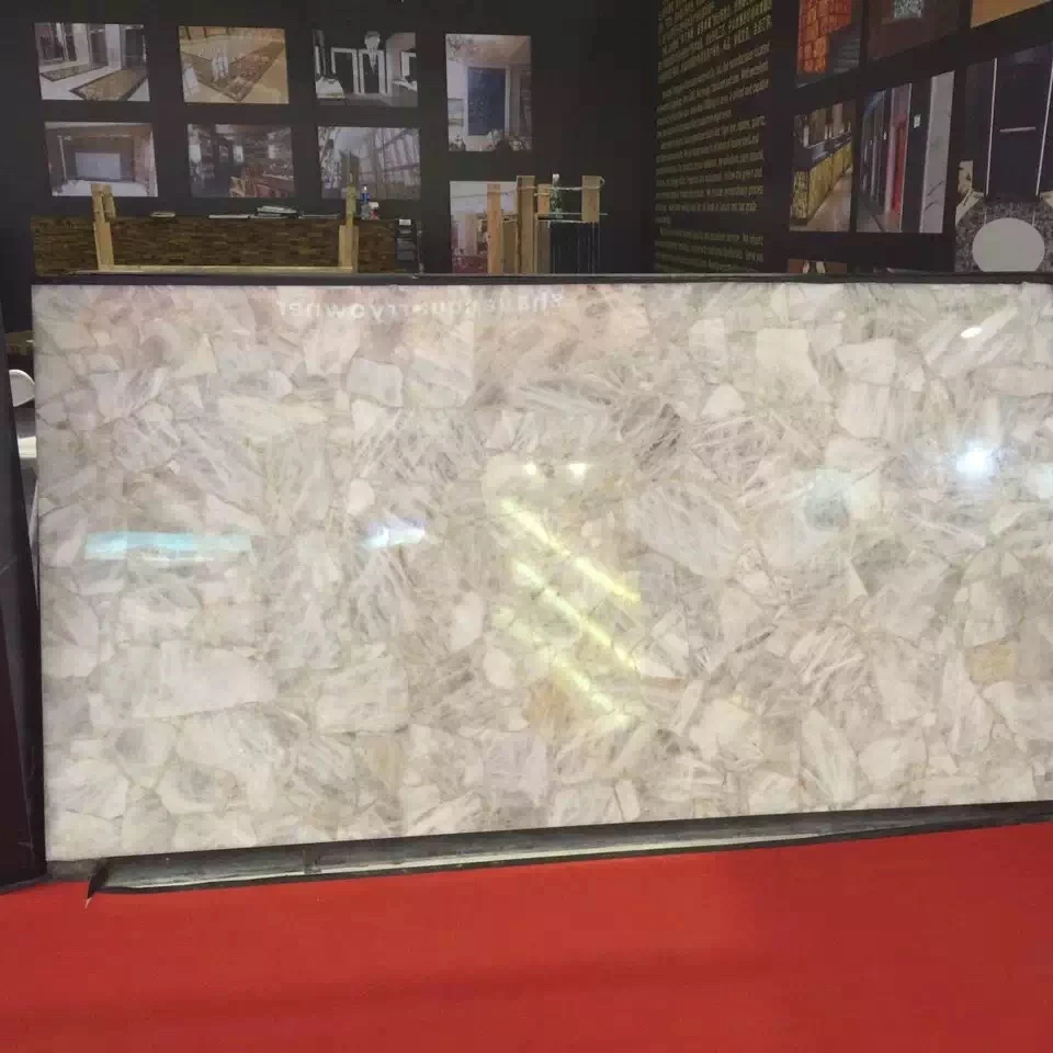 Оптовая продажа настенная панель из натурального полудрагоценного камня белая кристаллическая кварцевая плита драгоценного