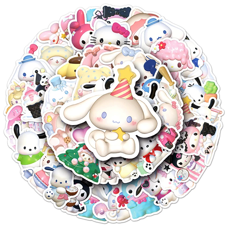 Cartoon Cute Kuromi Kitty Pochacco Melody Cinnamoroll Design Graffiti Sticker Luggage Laptop Waterproof Sticker For Decoration