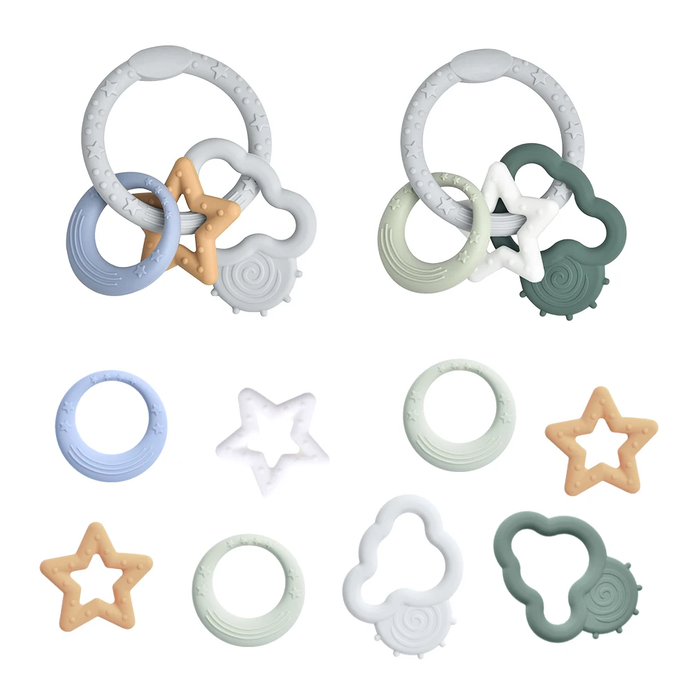 Wholesale Bpa Free Cute Soft Bracelet Teething Ring Food Grade Silicone Baby Chew Sensory Teethers Toys Gift Set