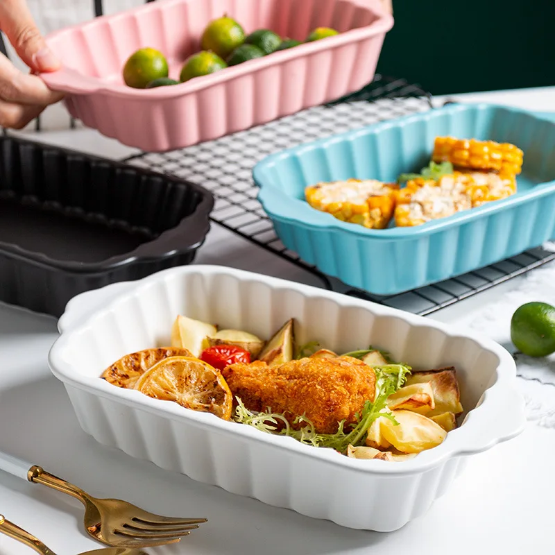 Matte black white Ceramic porcelain rectangular lasagna loaf pans Microwave Oven Au Gratin dish bakeware baking plate set