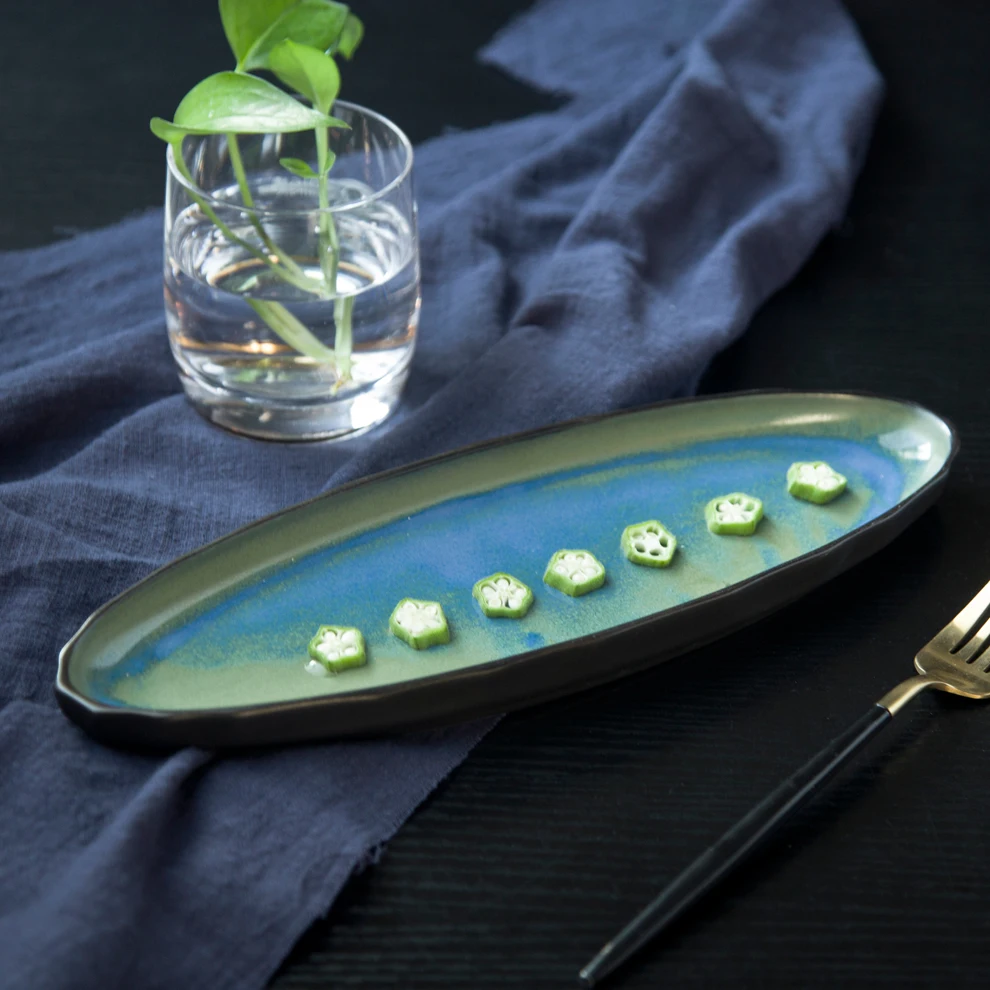 Уникальный дизайн тарелок, высокая керамика, цветная глазурованная Банкетная овальная тарелка