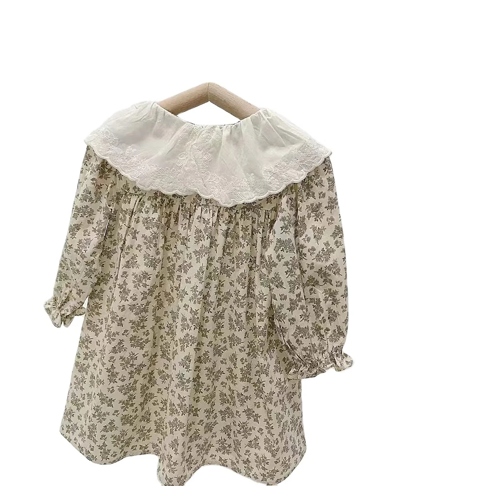 Shuoyang 2024 new princess dress dress for teenage girl 3 to 8 Floral dress for girls with lace collar cotton maxi skirt