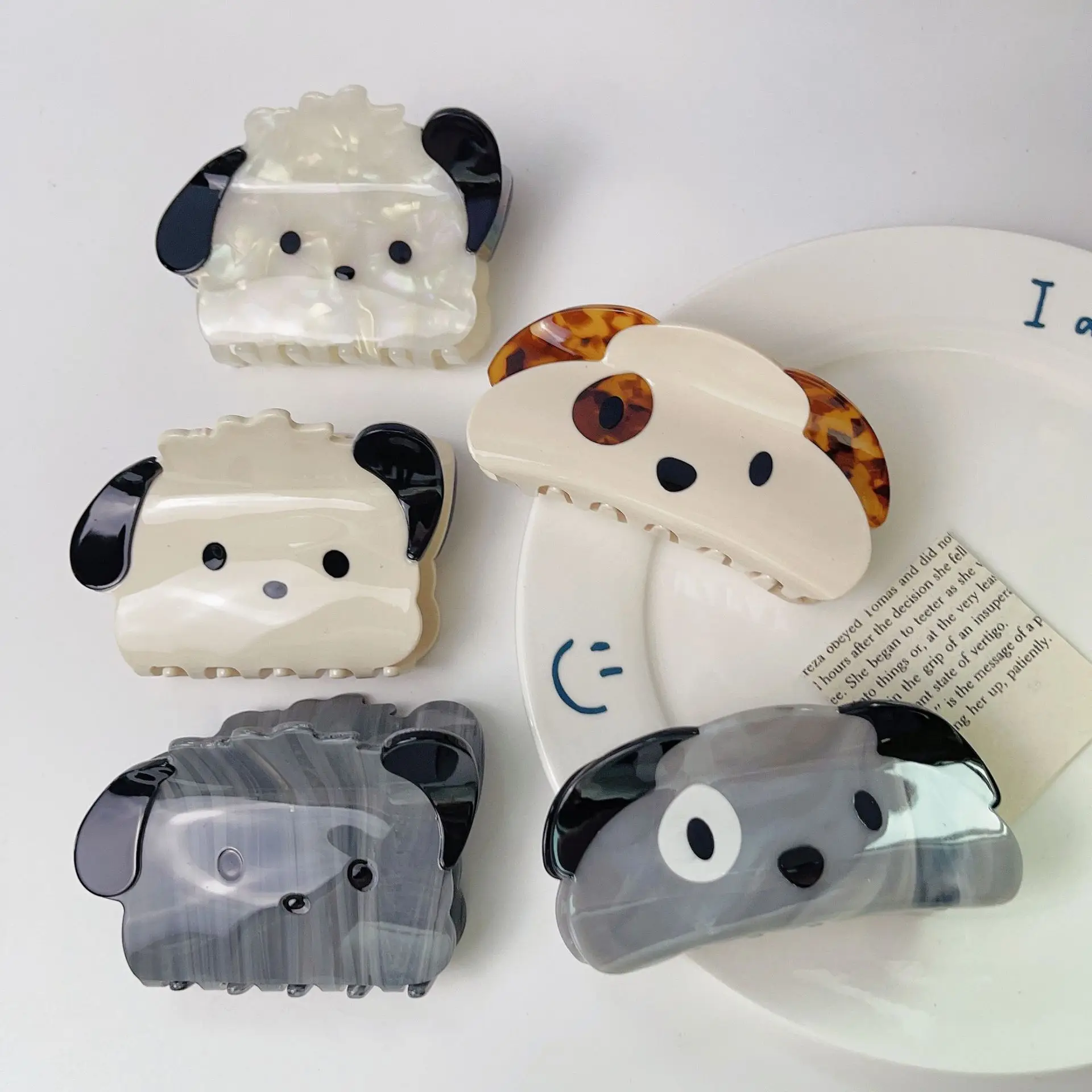 Wholesale Cute Teddy Dog Shape Hair Claw Clips Italy Cellulose Acetate Hair Claw Accessories Clip For Women Thick Hair pins