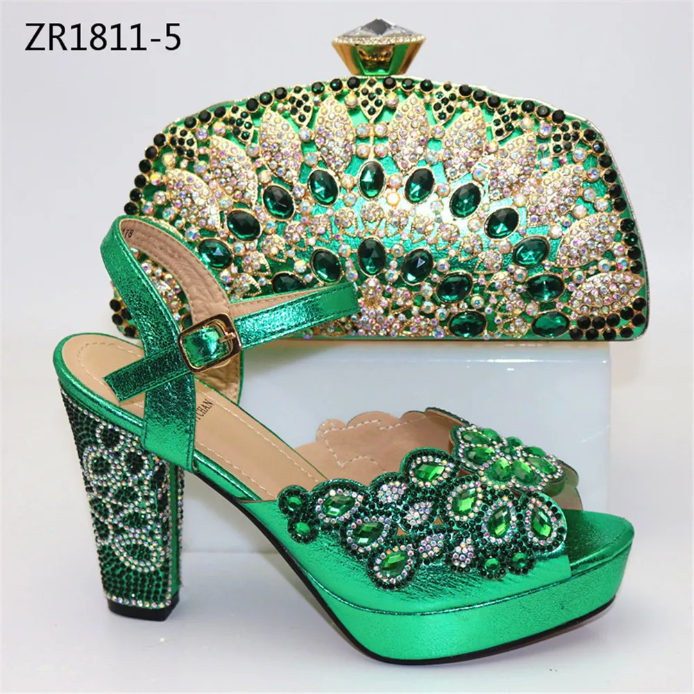 Green color high heel Italian Matching Shoe And Bag
