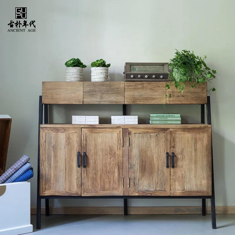 Furniture factory industrial style sideboard reclaimed furniture rustic metal wooden multi-purpose sideboard