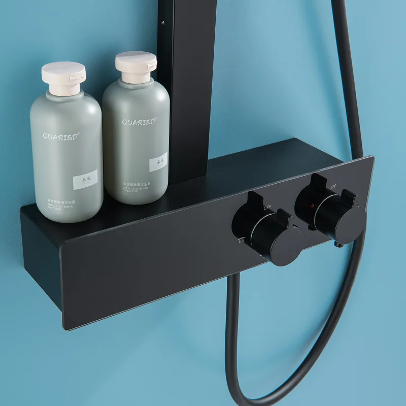 Cold And Hot Water Brass Rain Mixer Black System Thermostatic Shower Set