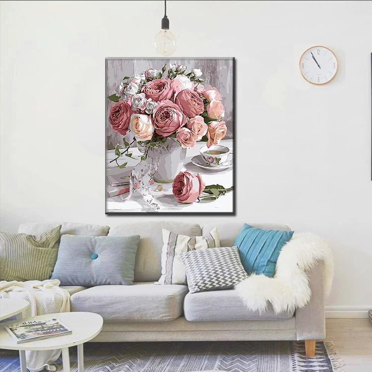 Flowers DIY Gift Oil Painting by Number Kits Paint by Number Home Decor Pictures Handpainted Paintings Drawing on Canvas Adults