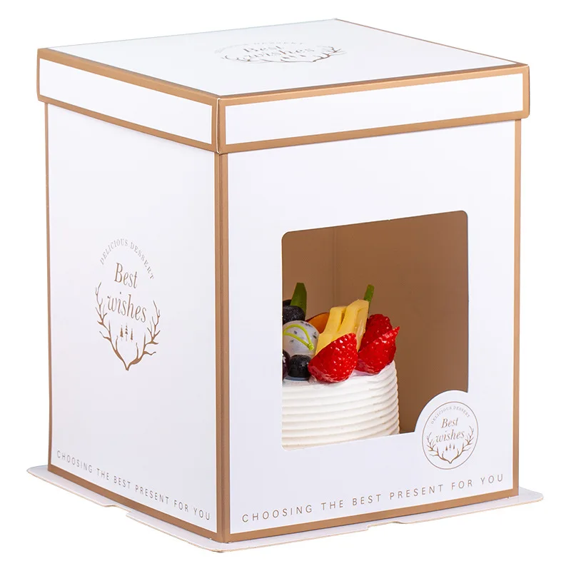 Paper Cake Boxes with Window And Board 12inches Bakery Dessert Boxes Disposable Cake Containers