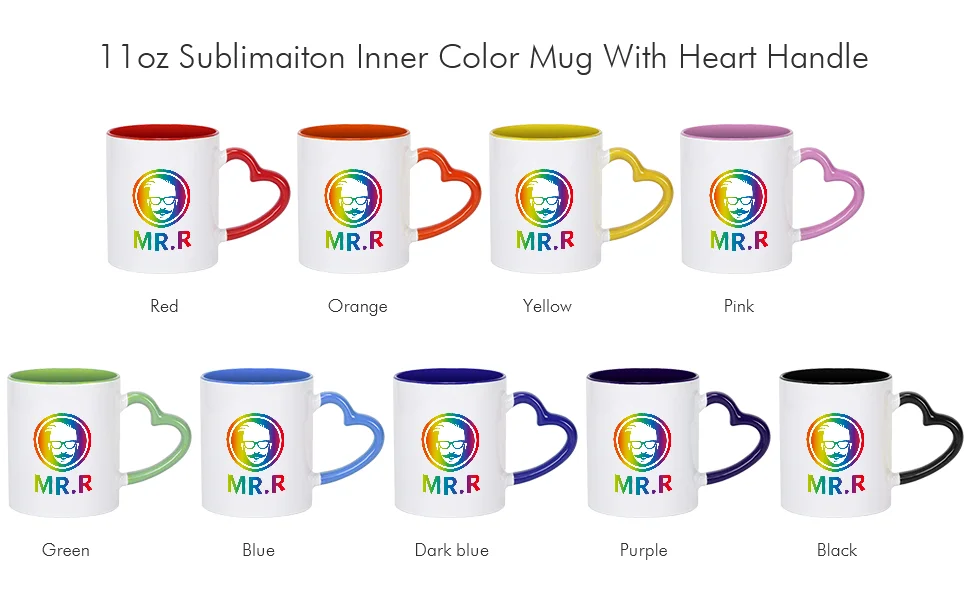 MR.R 11oz White Ceramic Mug with Cute Heart Handle Sublimation Blanks for Business Gifts