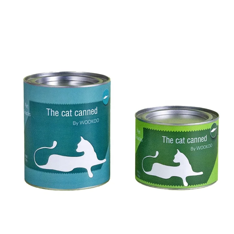 Custom printed food grade round tinplate jar metal tin can with lever lid for cat dog pet canned food packaging