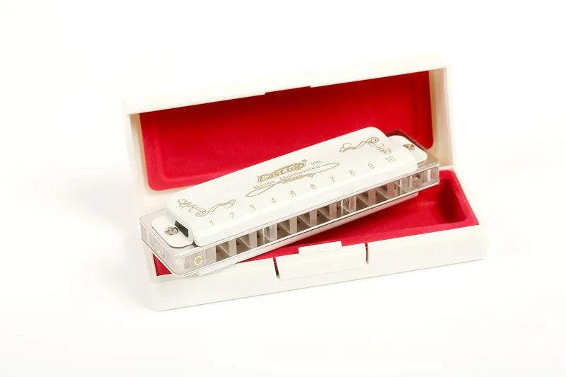 Hot sale EASTTOP 10 holes professional white color blues harmonica(T008L)